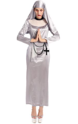 F1694 silver zombie nun costume.it comes with headband,dress,cross